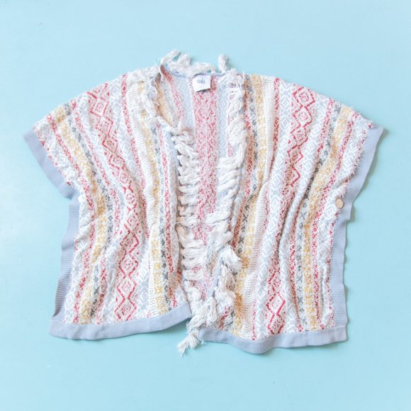 CAbi Love, Carol Siesta Chunky Fringe Trim Rainbow Knit Oversized Poncho Sweater - Picture 2 of 7